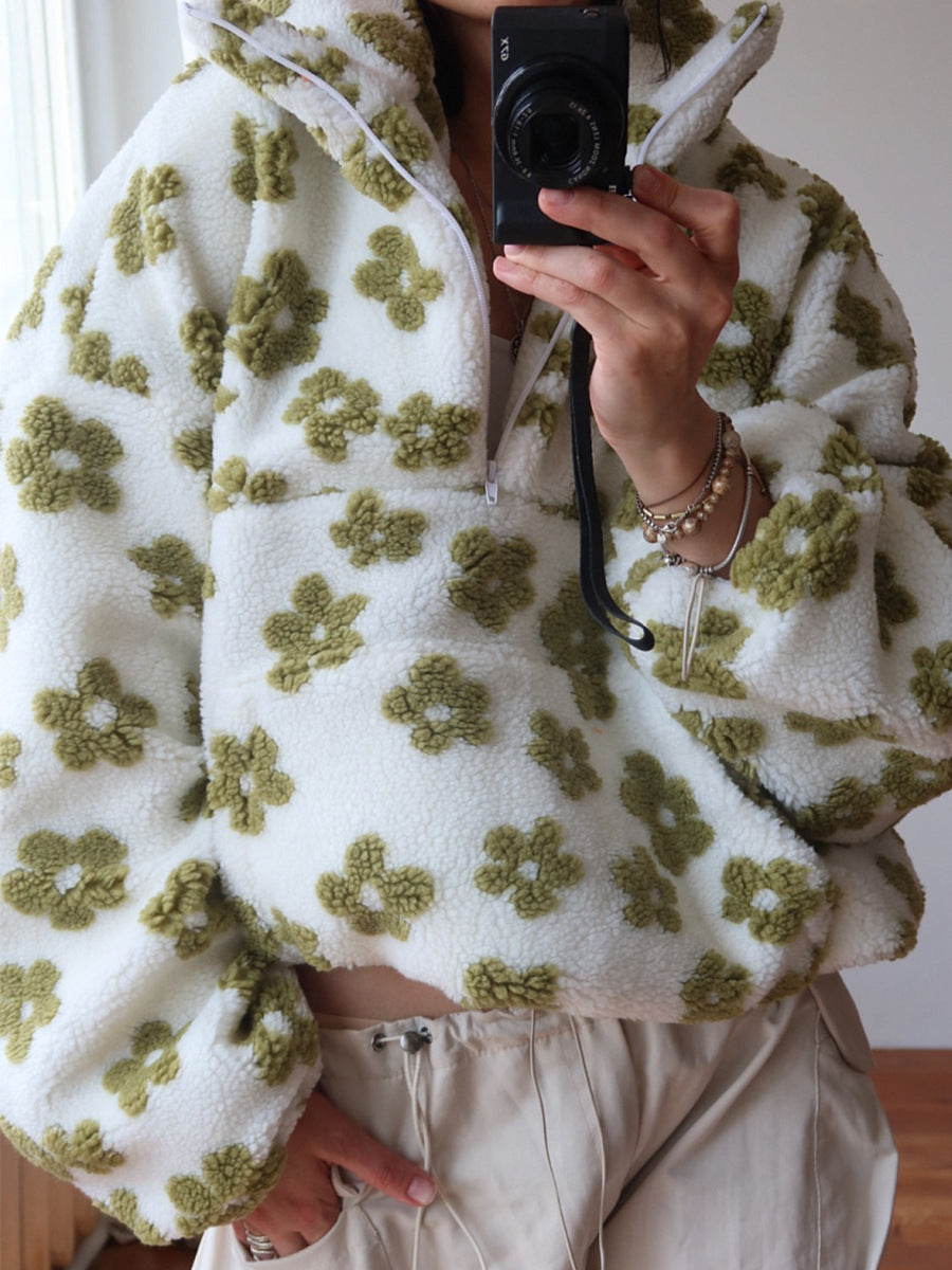 Sheepskin sweatshirt with a winter floral print