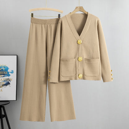 Casual Knitted Cardigan Suit
