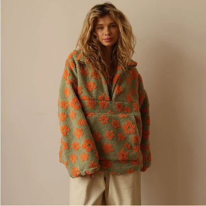 Sheepskin sweatshirt with a winter floral print