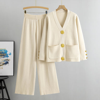 Casual Knitted Cardigan Suit