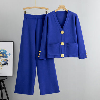 Casual Knitted Cardigan Suit