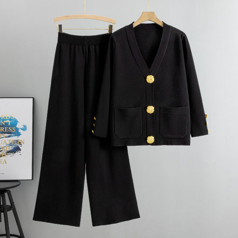 Casual Knitted Cardigan Suit