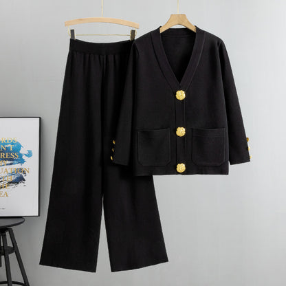 Casual Knitted Cardigan Suit
