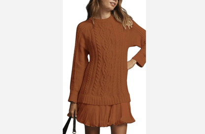 Twisted Knit Chiffon Spliced Sweet Mini Dress