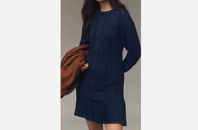 Twisted Knit Chiffon Spliced Sweet Mini Dress