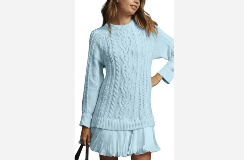 Twisted Knit Chiffon Spliced Sweet Mini Dress