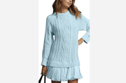 Twisted Knit Chiffon Spliced Sweet Mini Dress