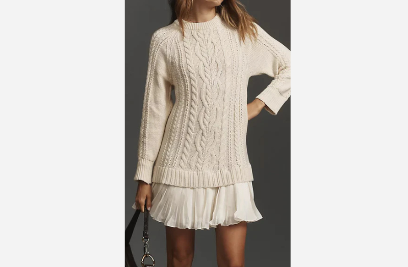Twisted Knit Chiffon Spliced Sweet Mini Dress