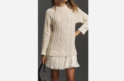 Twisted Knit Chiffon Spliced Sweet Mini Dress