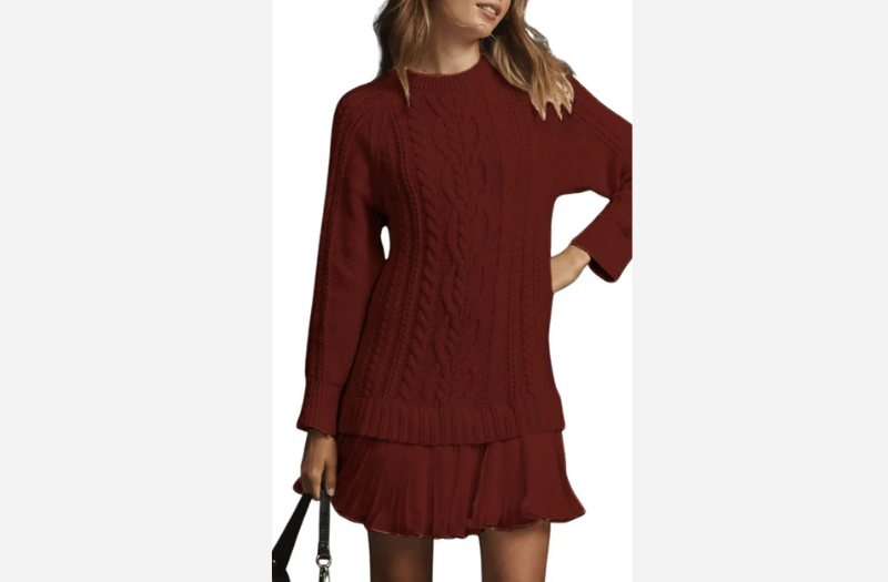 Twisted Knit Chiffon Spliced Sweet Mini Dress