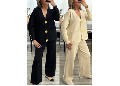Casual Knitted Cardigan Suit