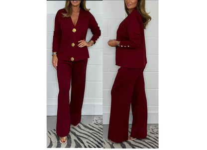 Casual Knitted Cardigan Suit