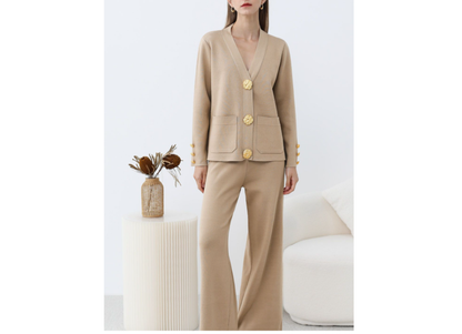 Casual Knitted Cardigan Suit