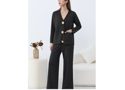 Casual Knitted Cardigan Suit