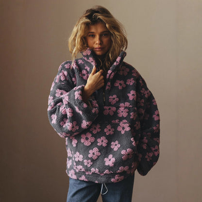Sheepskin sweatshirt with a winter floral print