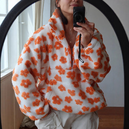 Sheepskin sweatshirt with a winter floral print