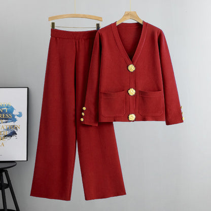 Casual Knitted Cardigan Suit
