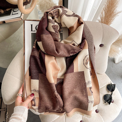 New Cashmere Mid-length Print Women Sweet Tassel Shawl Scarf