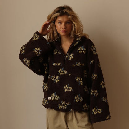 Sheepskin sweatshirt with a winter floral print