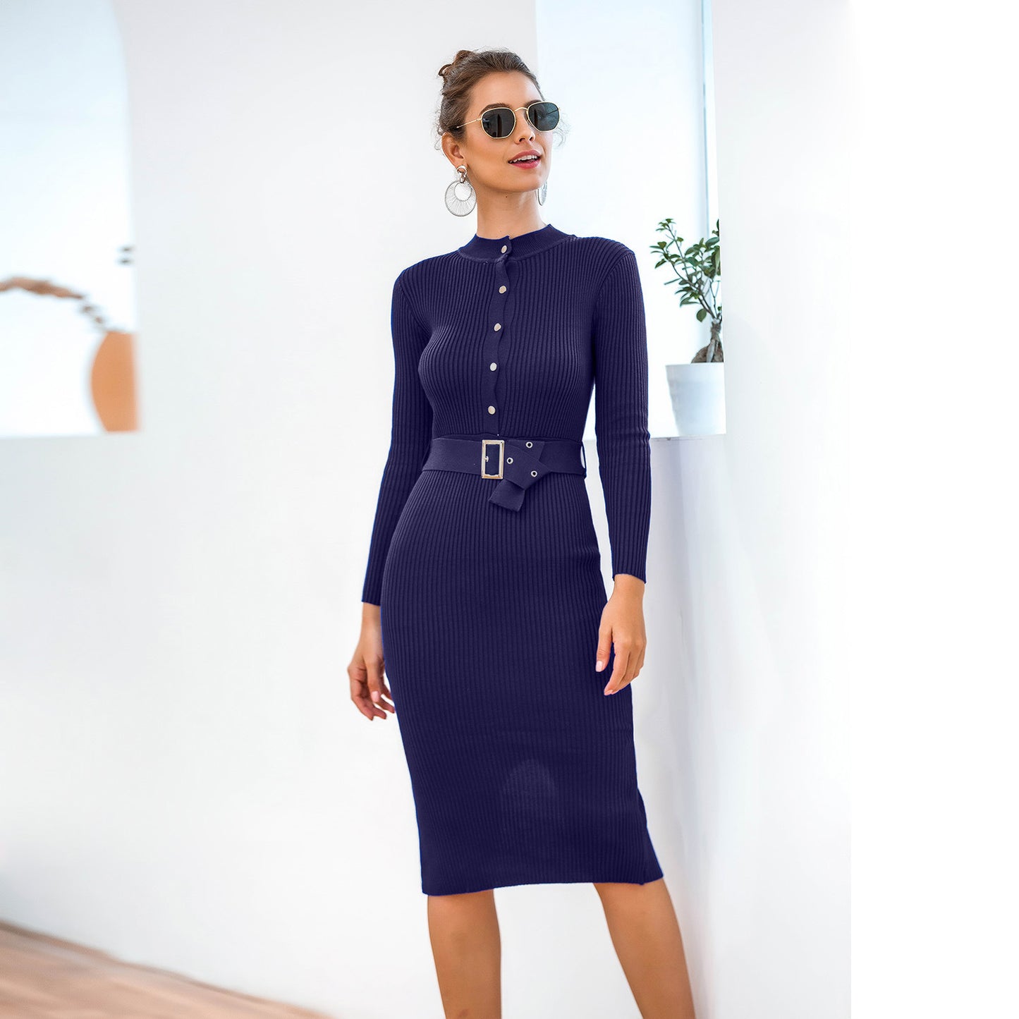 Cozy Autumn & Winter Long-Sleeve Knit Sweater Dress